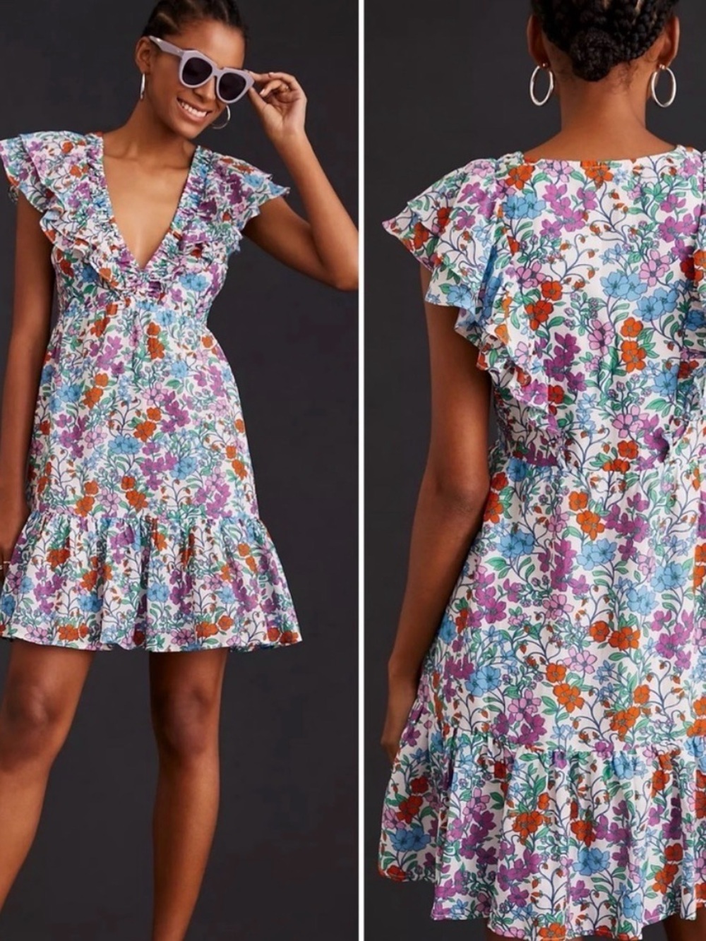 Anthropologie Roller Rabbit Blomst Ondika Ruffle Cotton Mini Dress size XS